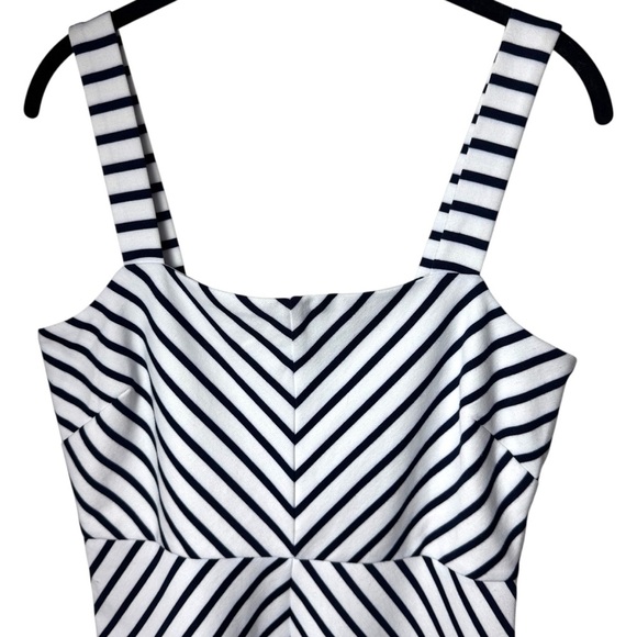 Draper James Navy Blue Chevron Stripe Midi Dress Coastal Yacht Club Adjustable M - Picture 3 of 12